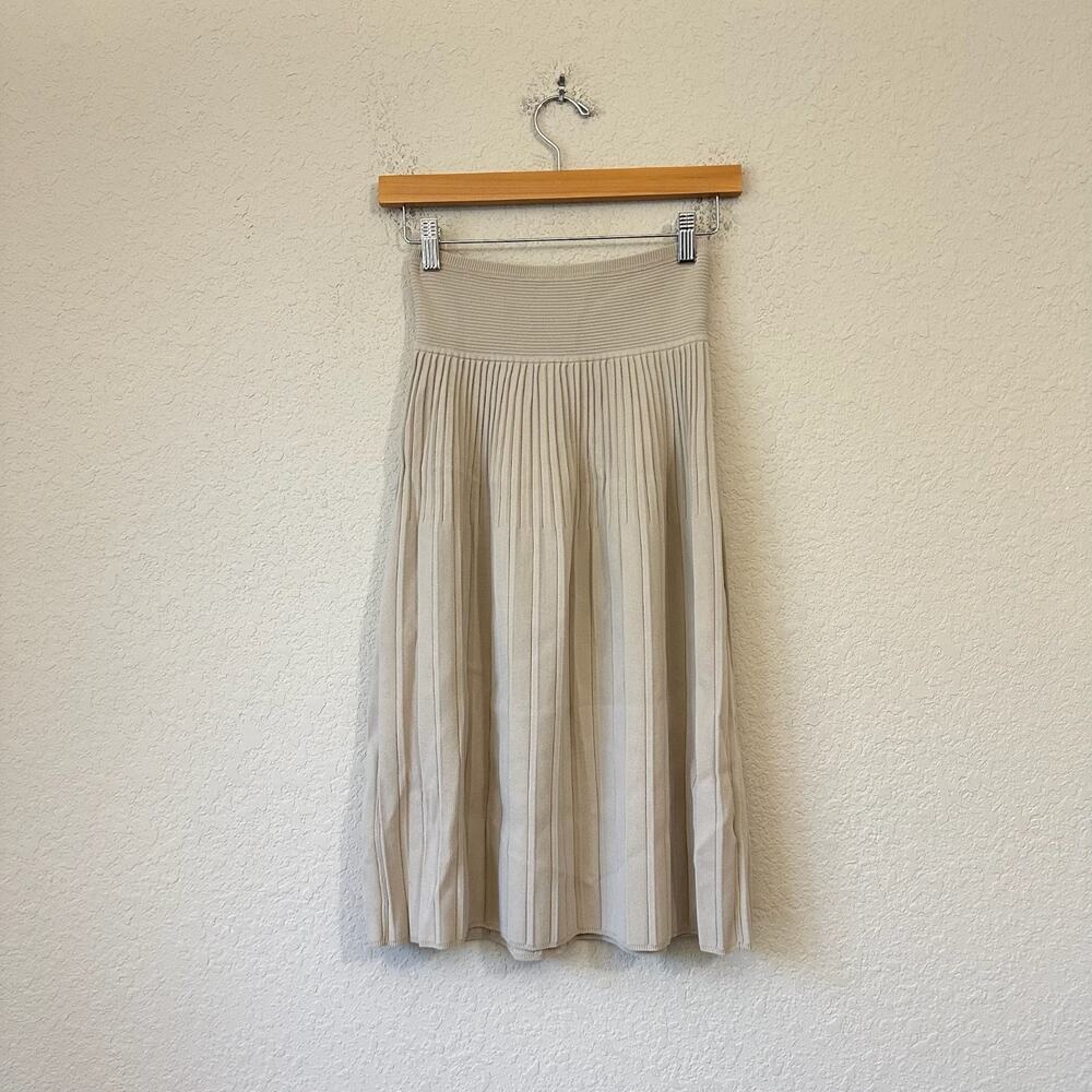 BROCHU WALKER Skirt Beige Elastic Waist Pleated Ribbed Knit Midi